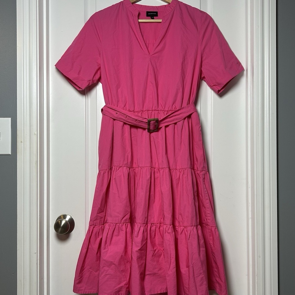 Who What Wear Hot Pink Tiered Belted Midi Dressβ Tomato Girl Summer Preppy Style